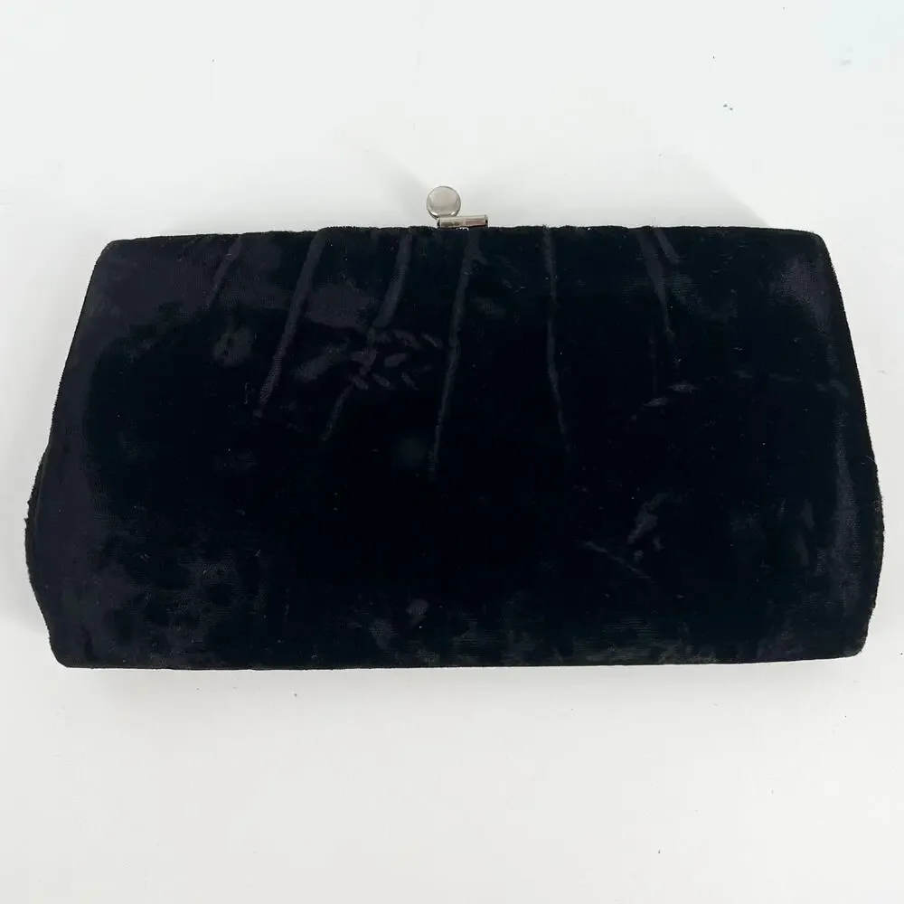 Vintage black velvet clutch evening bag
